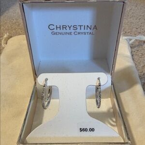 Chrystina genuine crystal silver plated double hoop earrings